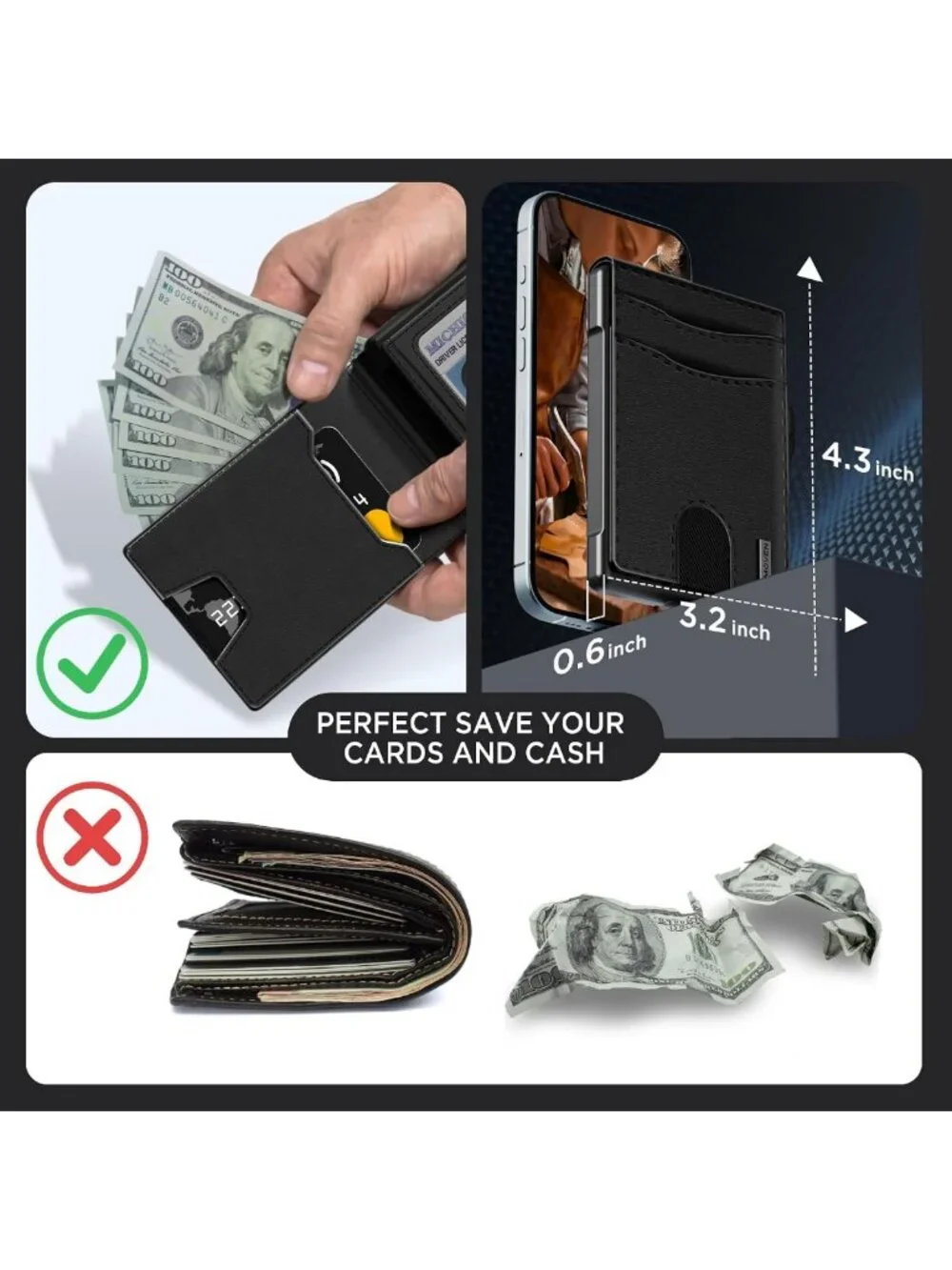 Slim RFID Blocking Wallet for Men - Pop Up Case, Cash & Credit Card Slots